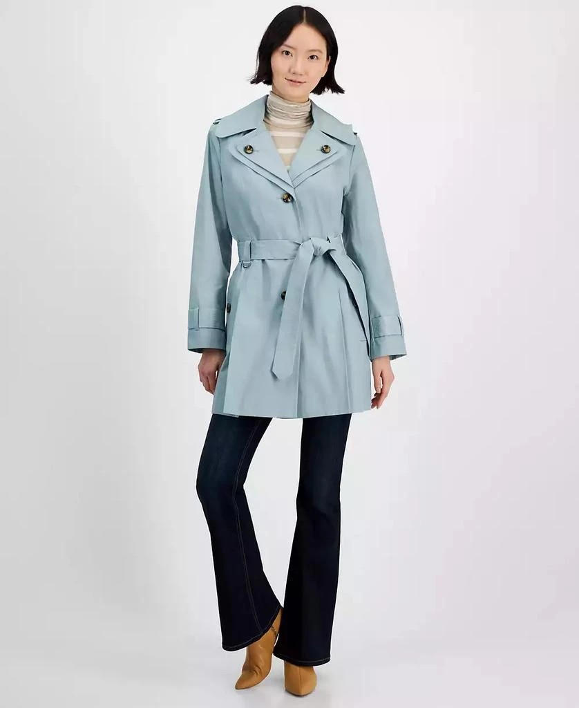 London Fog Petite Single-Breasted Hooded Belted Trench Coat 1
