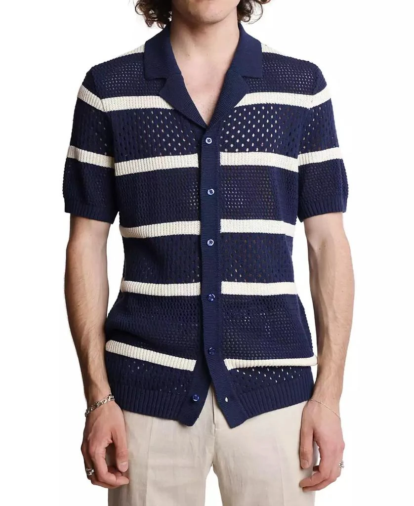 Paisley & Gray Men's Slim Fit Short Sleeve Striped Crochet Cardigan Sweater 1