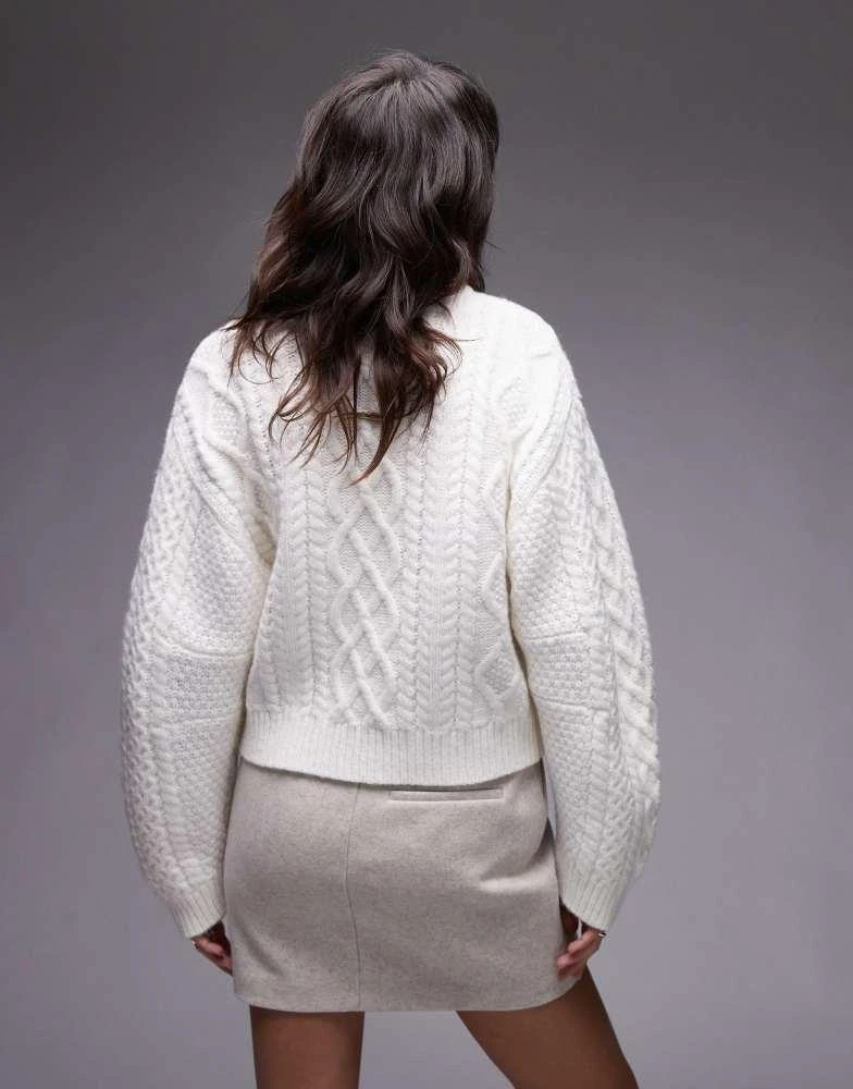 Topshop Topshop knitted curved sleeve cable oversized jumper in ivory 2
