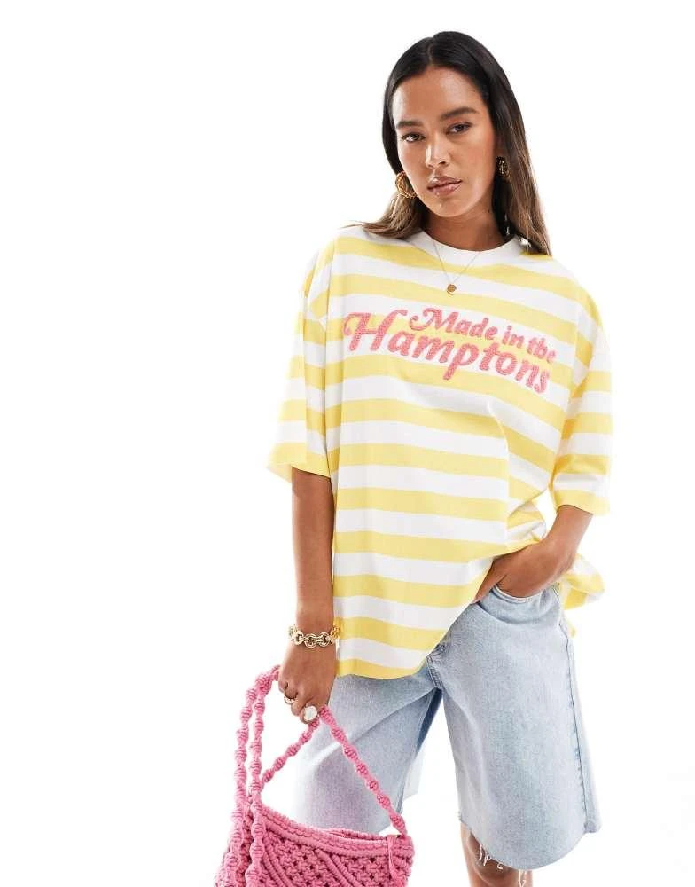 ASOS ASOS DESIGN oversized t-shirt with hamptons graphic in yellow stripe 1