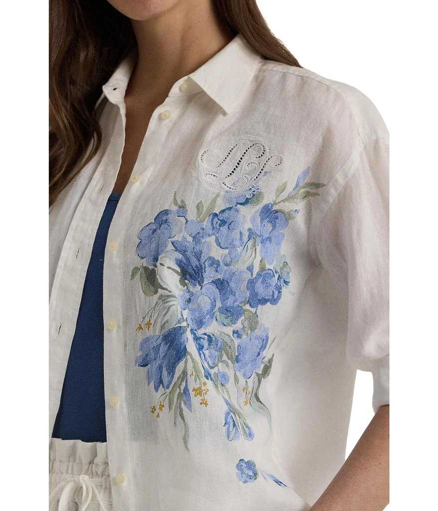 Ralph Lauren Petite Oversize Floral Eyelet-Logo Linen Shirt 3
