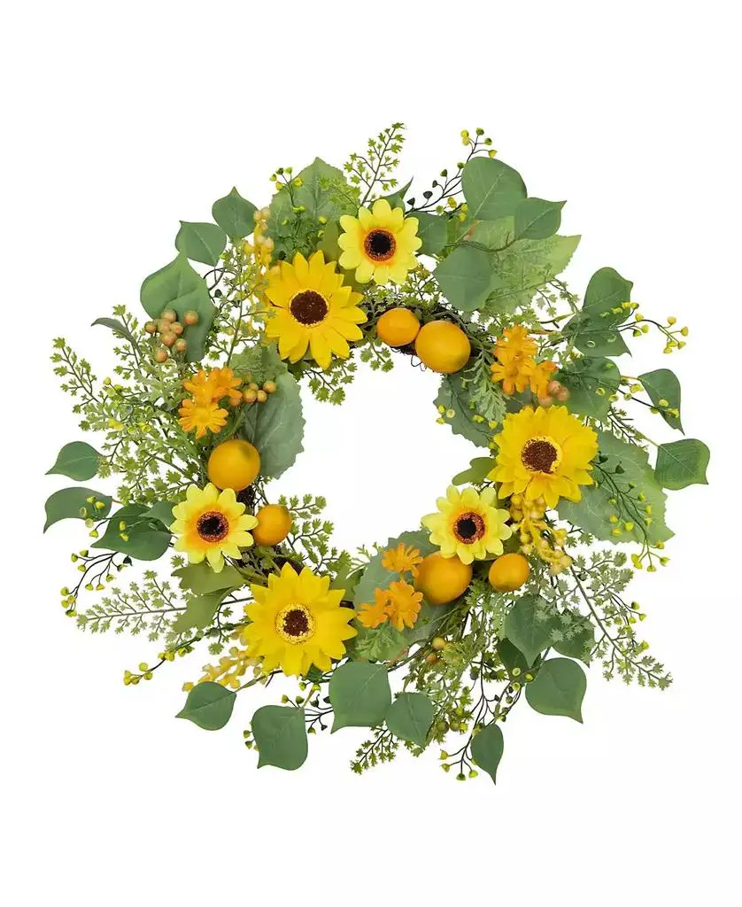 GNUADZ 19.7 " Lemon Sunflower Fern Wreath Silk Decor