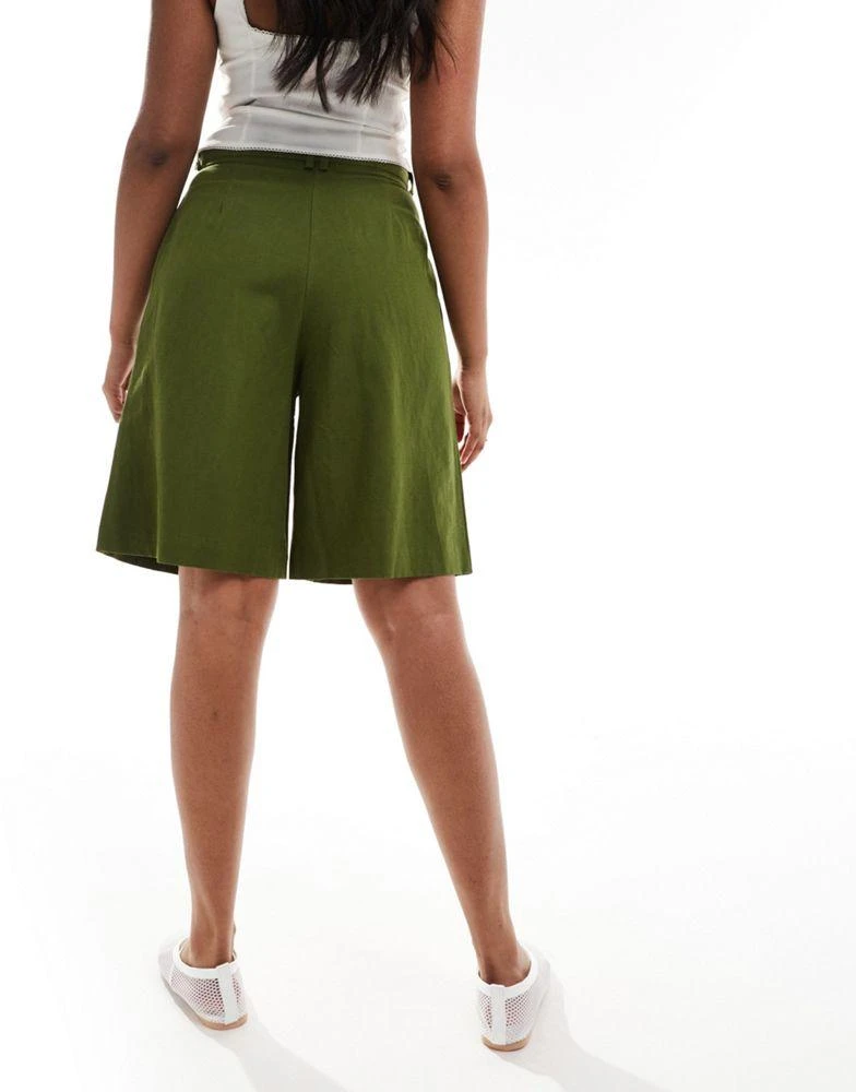 ASOS ASOS DESIGN longline high waisted tailored short with linen in olive 3