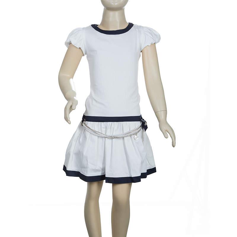 Gianfranco Ferre GF Ferre White Pearl Belted Short Sleeve Dress 6 Yrs