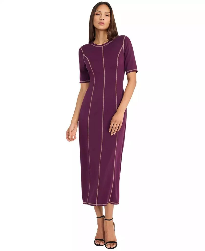 Donna Morgan Women's Crewneck Dress - Italian Plum - Size 16