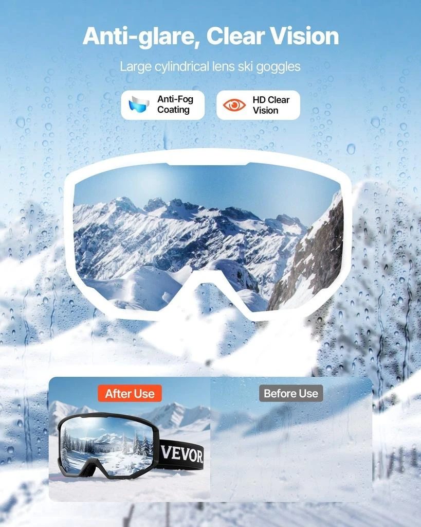 IZSPORTS Ski Goggles, Cylindrical Lens with Ice Blue Revo Coating, OTG Anti fog Snow Goggles for Men Women Youth, TPU Frame 
Ventilation Structure, Suitable for Skiing, Skating, Snowboarding, Cycling 2