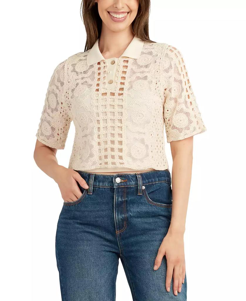 BCX Juniors' Cotton Crochet Lace Polo Top
