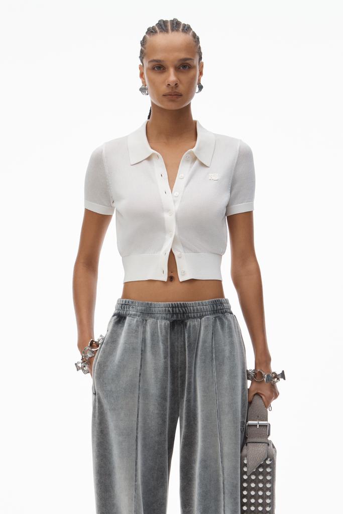 Alexander Wang Logo Embroidered Polo Cardigan in Viscose