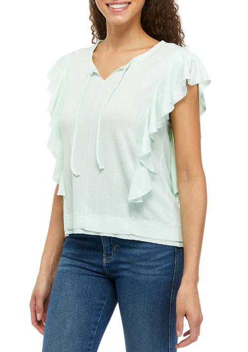 American Rag Rag Womens Framed Ruffle T Shirt