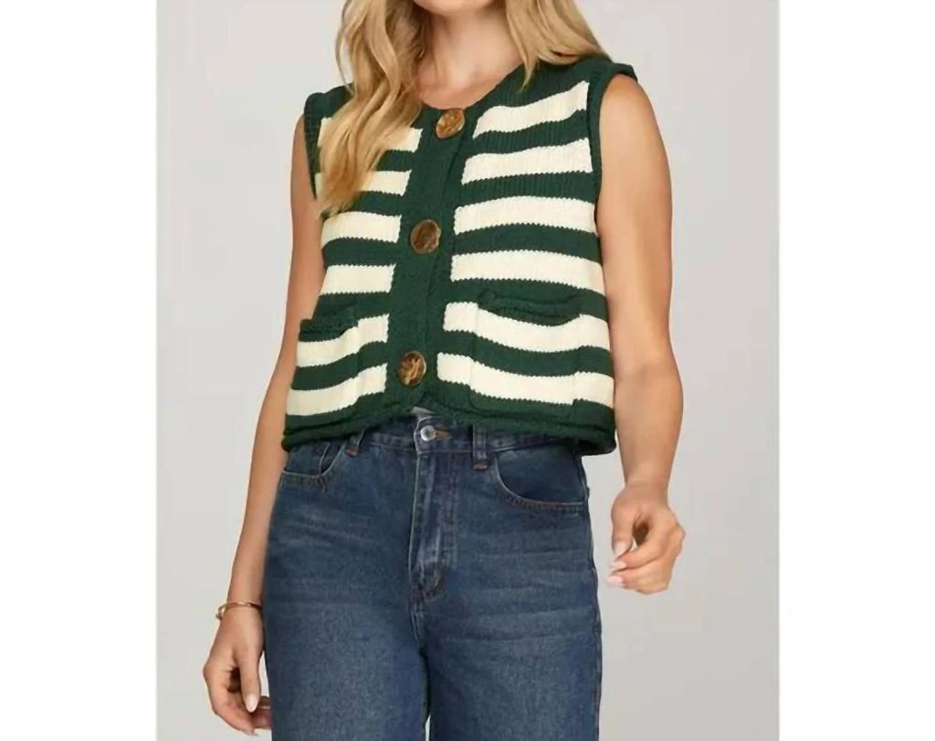 SHE + SKY She + Sky - Striped Button Down Sweater Vest