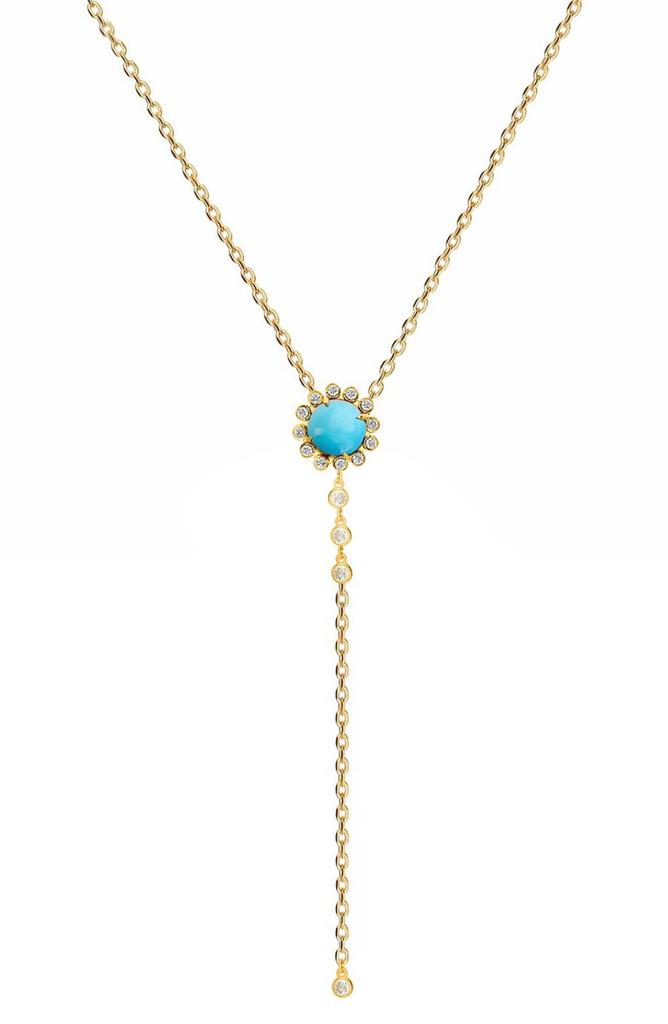 Gabi Rielle 14K Gold Plated Sterling Silver Turquoise Flower & CZ Lariat Necklace