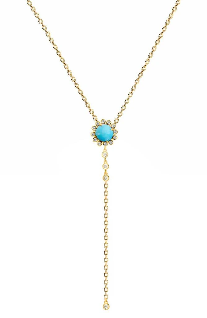 Gabi Rielle 14K Gold Plated Sterling Silver Turquoise Flower & CZ Lariat Necklace 1