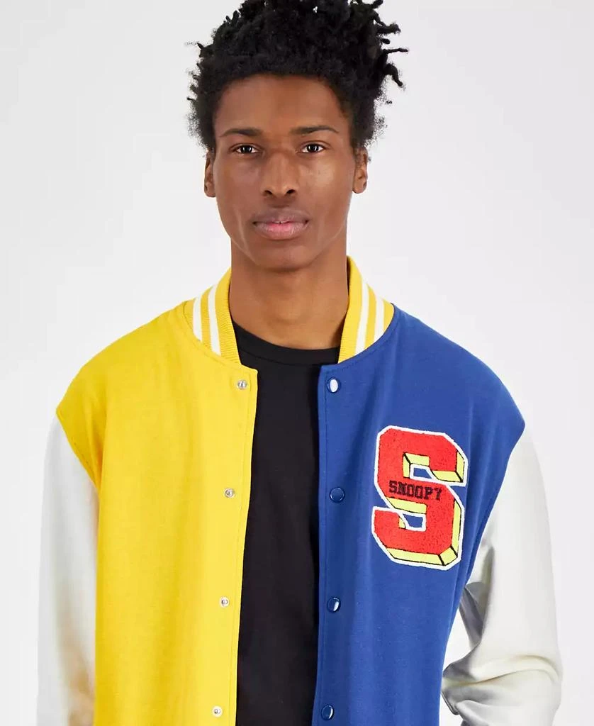 Hybrid Men's Snoopy Speed Beagle Colorblocked Fleece Varsity Bomber Jacket 3