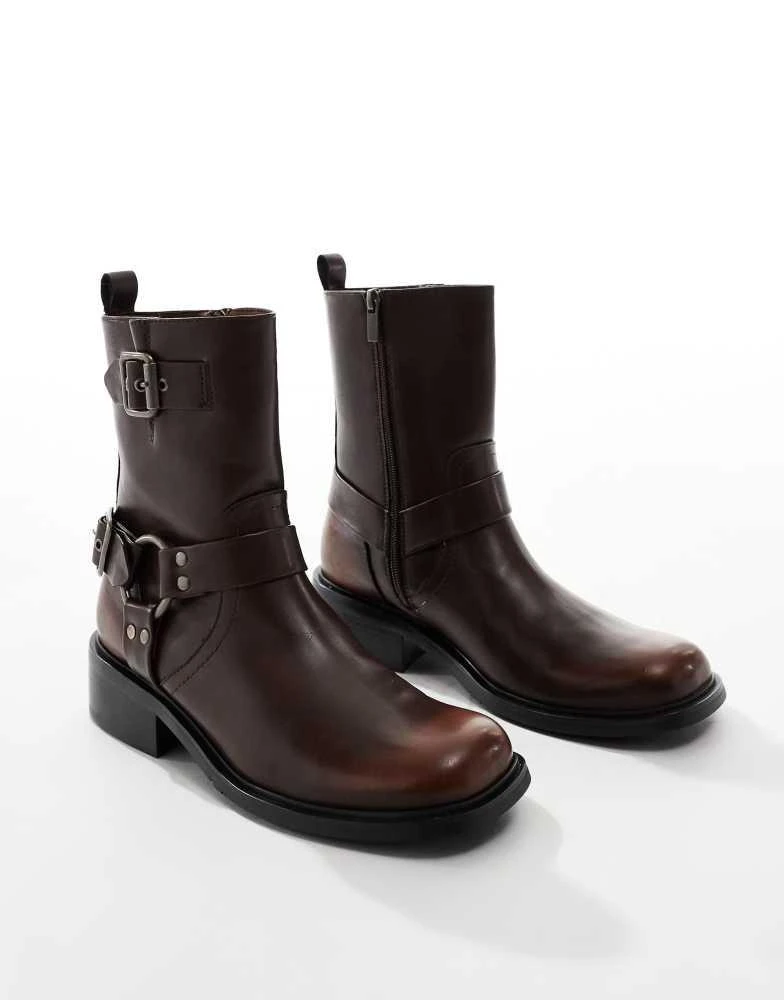 ASOS ASOS DESIGN chelsea biker boots in brown with buckles 3