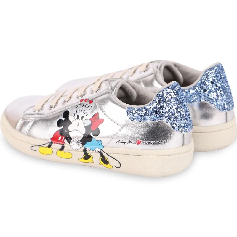 MOA Master of Arts Mickey and minnie mouse faux leather lace up design sneakers in silver 2