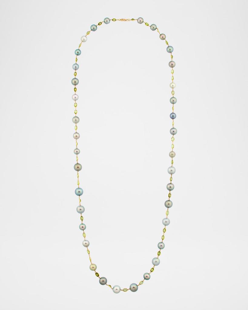 BELPEARL 18K Yellow Gold Tahitian Pearl and Peridot Necklace, 32"L