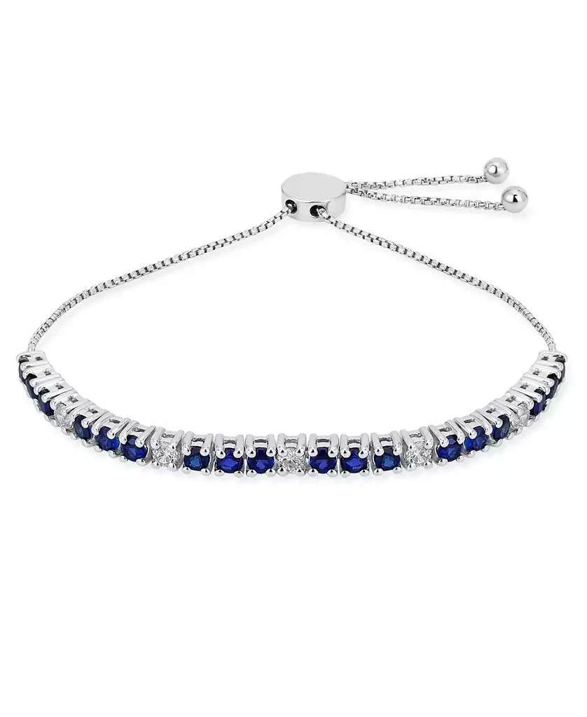 Bling Jewelry Alternating Created Synthetic Blue Sapphire White Zircon Bolo Tennis Bracelet Adjustable 7-8 Inch Sterling Silver