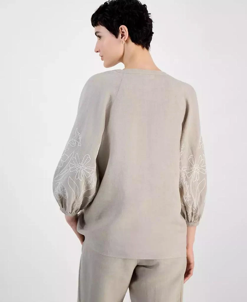 Charter Club Women's Embroidered 100% Linen 3/4-Sleeve Top, Exclusively at Macy's 4
