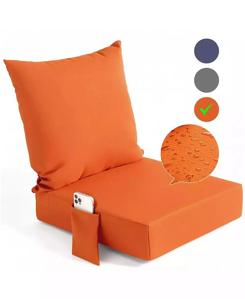 GOUUN 24x24 Patio Chair Cushion Set with Back Pillow and Phone Pocket