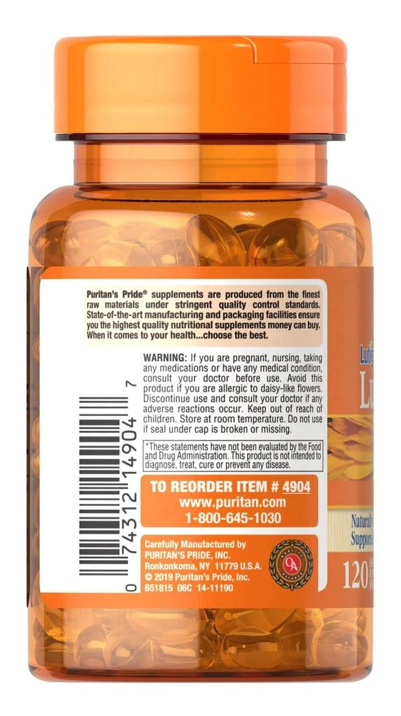Puritan
s Pride Lutein 20 mg with Zeaxanthin 120 Softgels 4