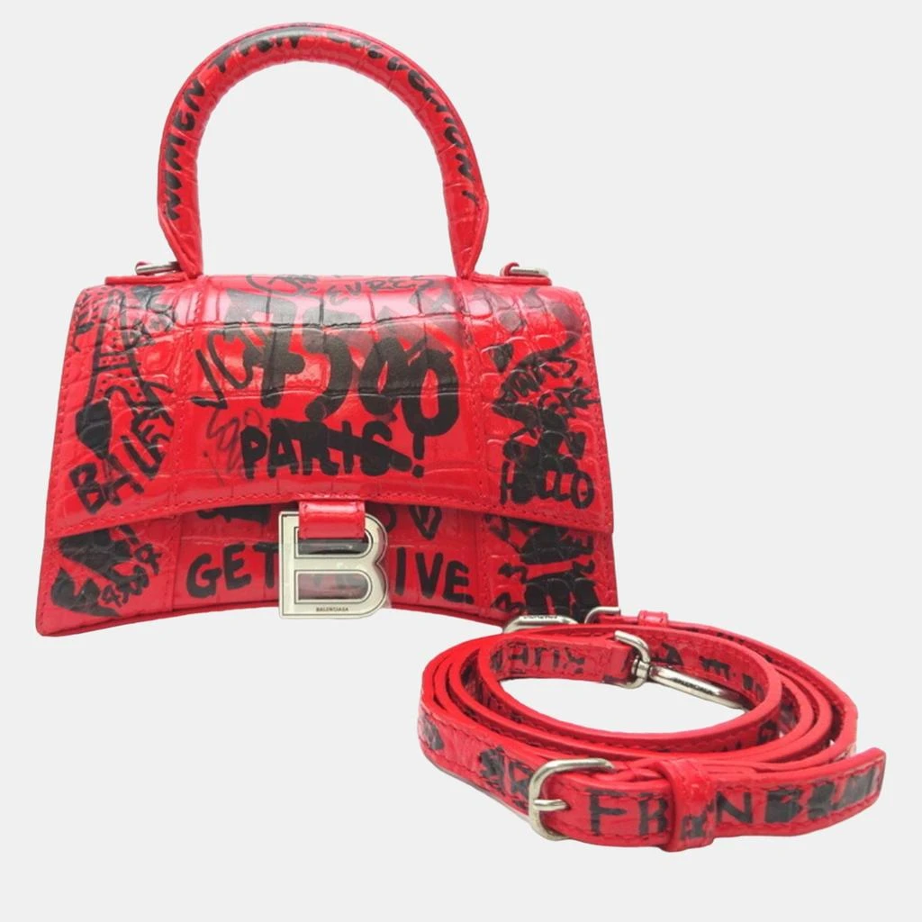 Balenciaga Balenciaga Red Leather Graffiti Hourglass XS Top Handle Bags 1