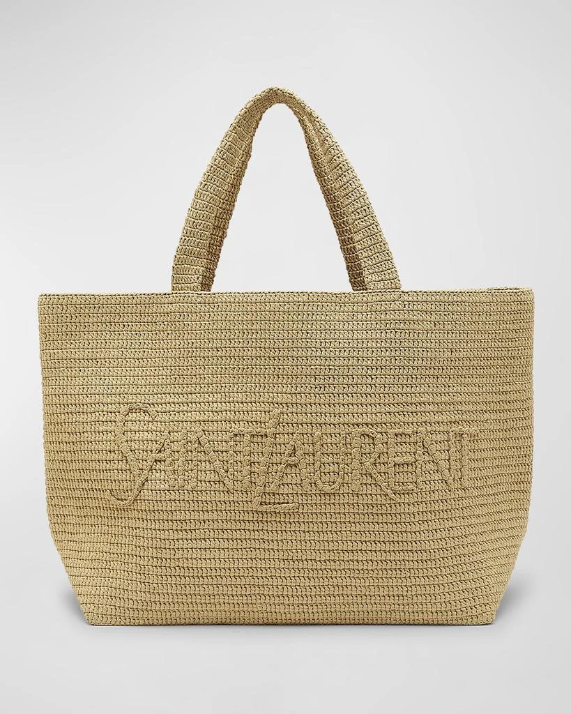 Yves Saint Laurent East-West Logo Raffia Tote Bag 1