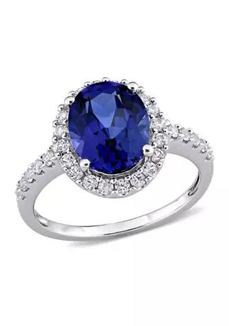 Belk 
Co. 4.75 ct. t.w. Created Blue and White Sapphire Halo Engagement Ring in 10K White Gold