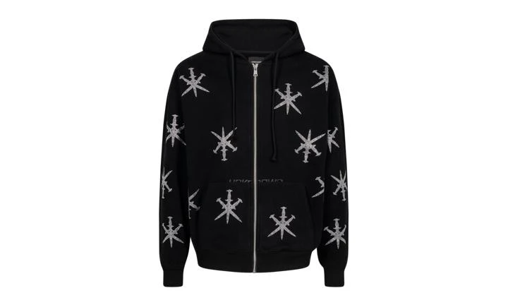 Unknown UK Unknown UK Black Dagger Rhinestone Hoodie 1