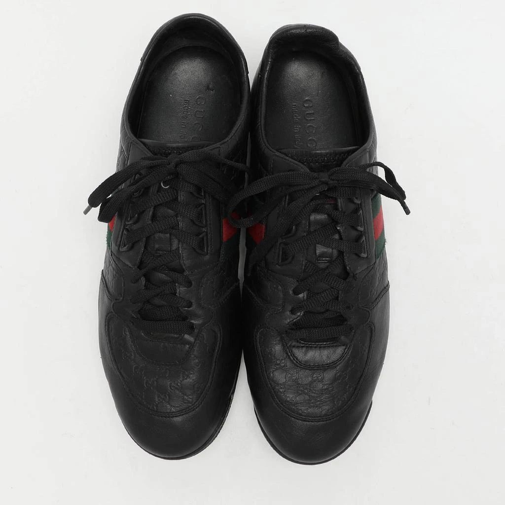 Gucci Black Microguccissima Leather Web Low Top Sneakers  display picture 3