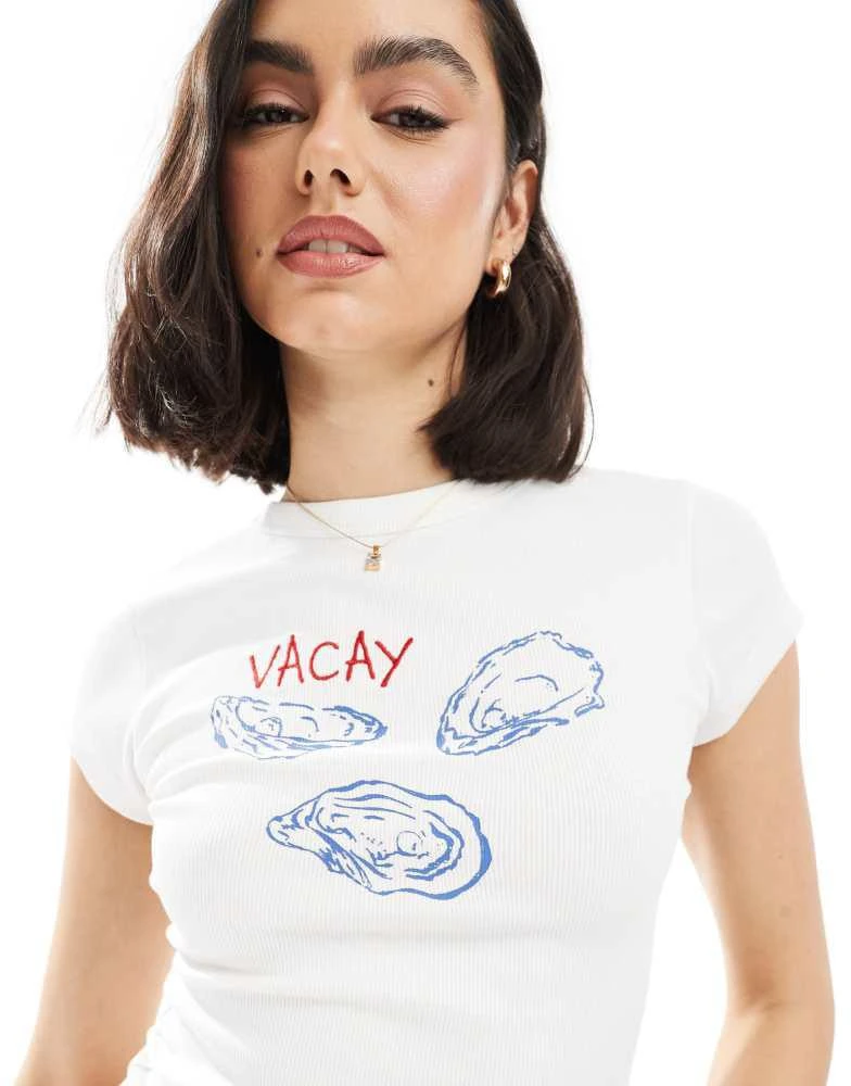 ASOS ASOS DESIGN ribbed baby tee with oyster graphic in white 2