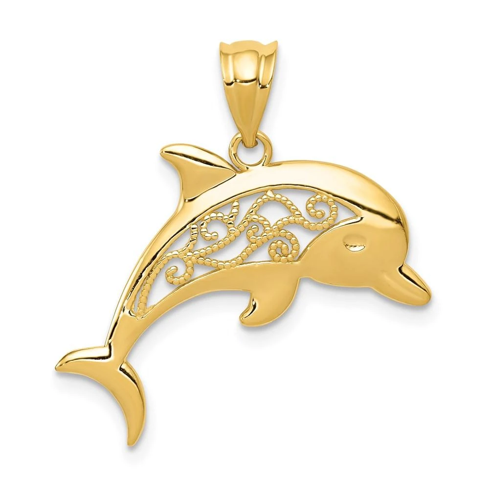 Diamond2Deal 14k Yellow Gold Filigree Dolphin Pendant 1