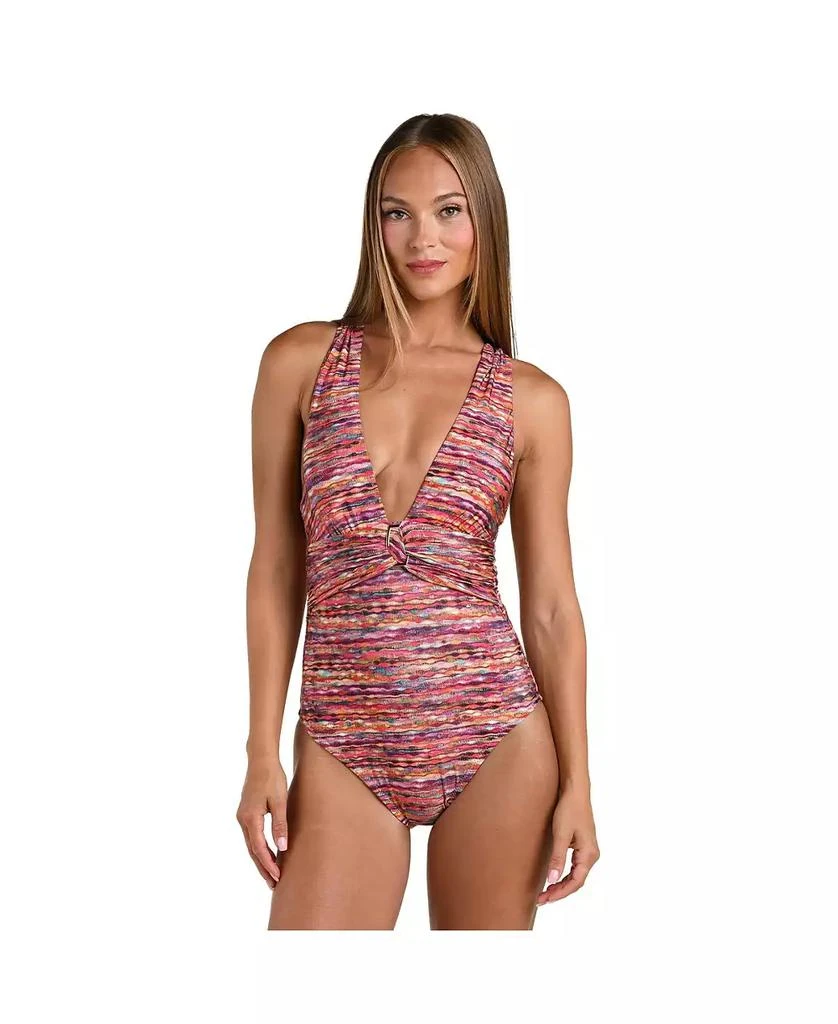 Sunshine 79 Women's Shimmer Ripple V-Plunge One Piece 1
