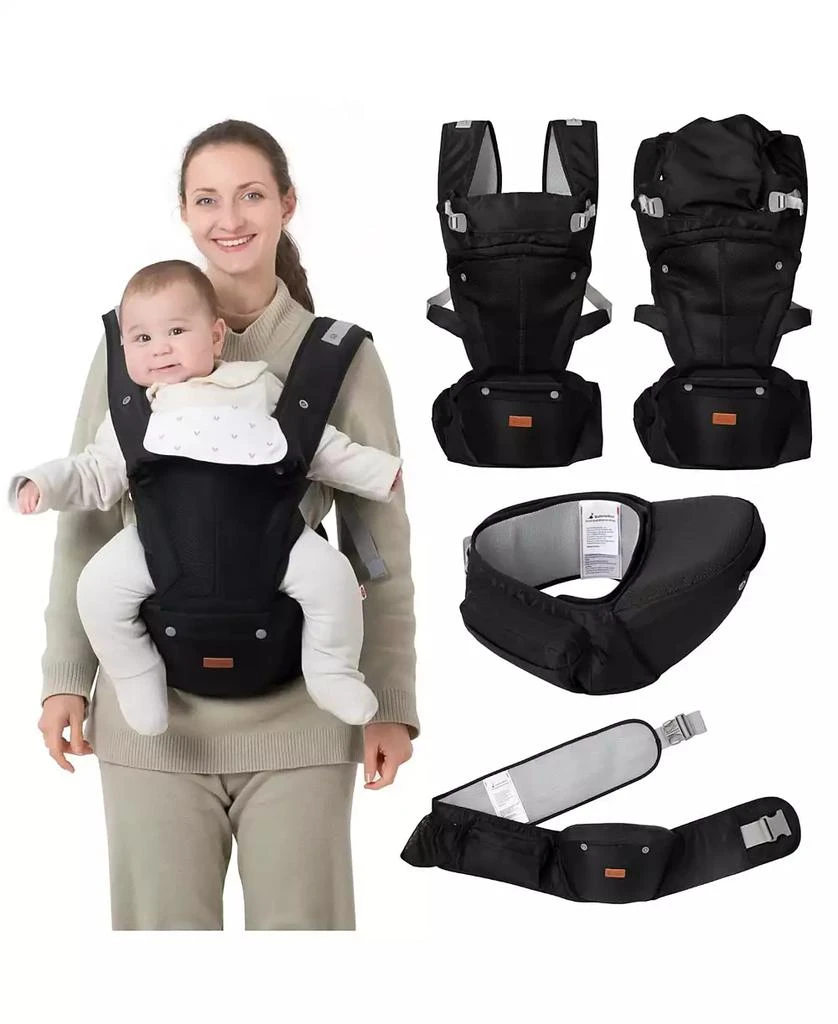 BabbleRoo Kids 6-in-1 Carrier with Hip Seat and Lumbar Support, Ergonomic
Adjustable for Newborn to with Sunshade, Black