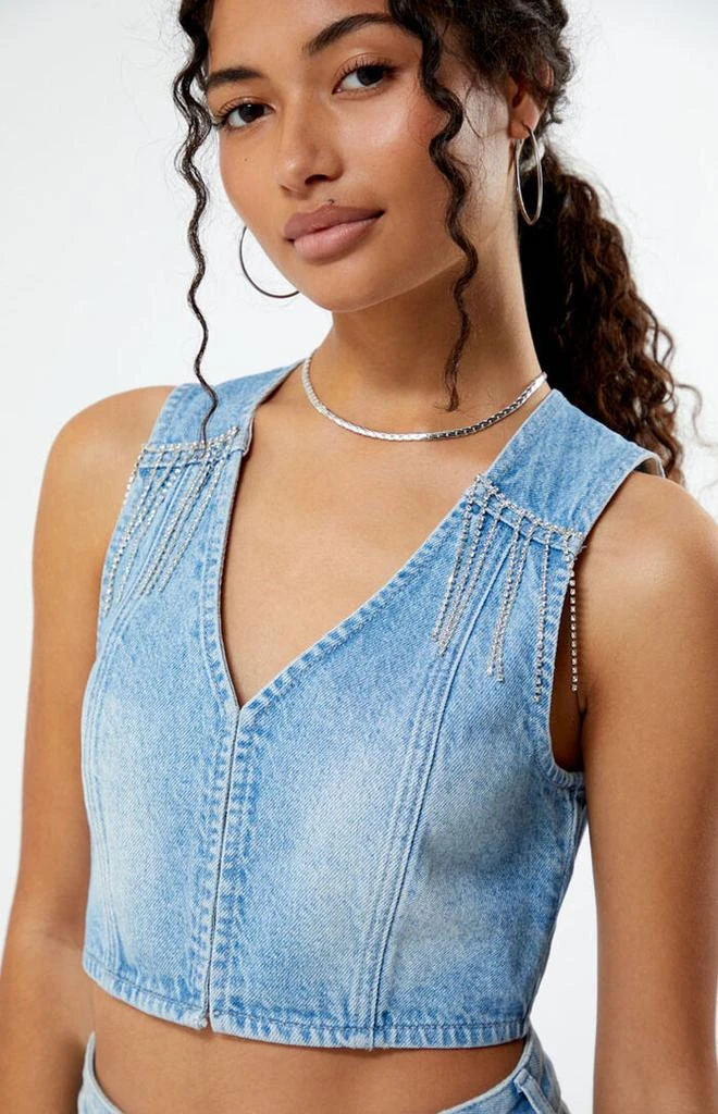 PacSun Light Indigo V-Neck Denim Vest 2