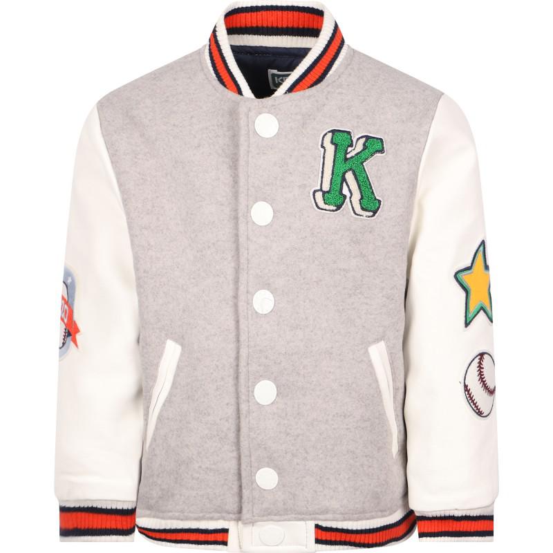 Kenzo Kids Colorful patches grey bomber and yellow neon logo and elephant print royal blue sweatshirt set