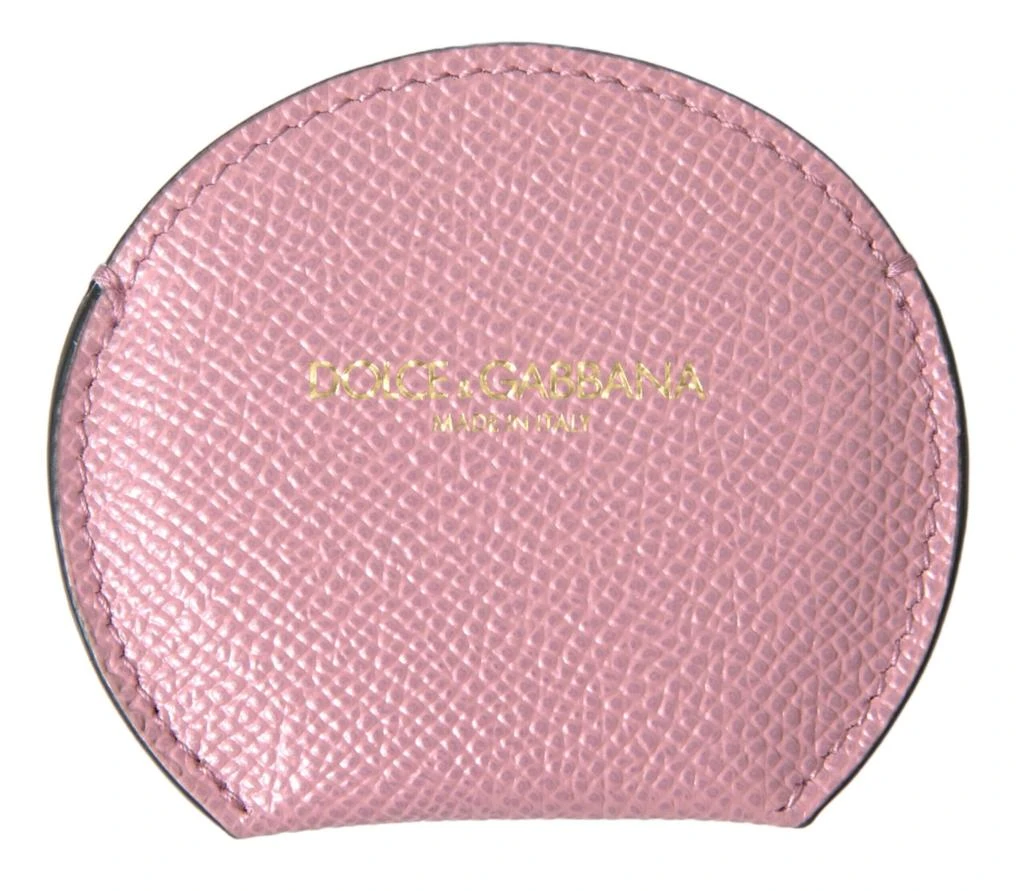 Dolce 
Gabbana Calfskin Leather Round Logo Print Hand Mirror Women
s Holder