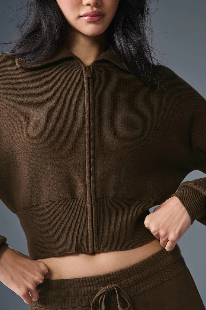 Alo Scholar Knit Cropped Full Zip Jacket - Espresso 3