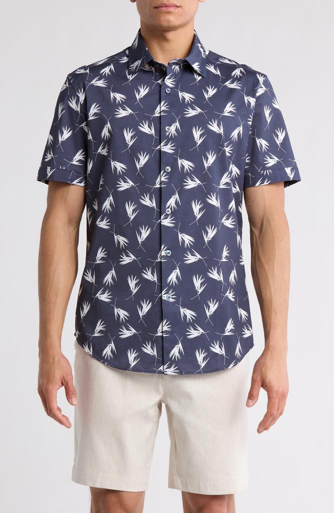 BUGATCHI Miles Short Sleeve Stretch Button Up Shirt
