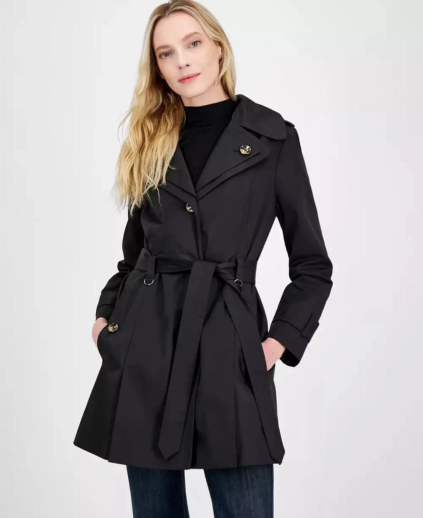 London Fog Petite Single-Breasted Hooded Belted Trench Coat 1