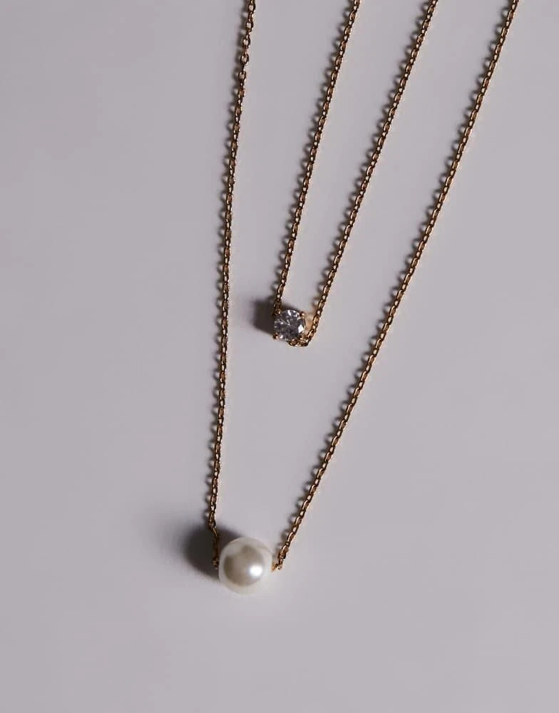 ALDO ALDO gilpatricia crystal and faux pearl layered necklace in gold 3