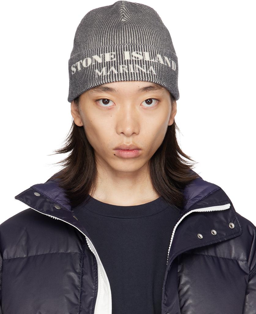 Stone Island Gray 'Marina' Beanie - Hats - BeyondStyle