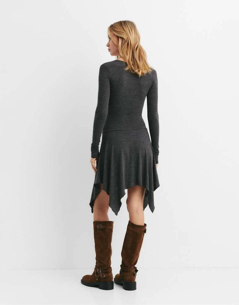 Pull&Bear Pull&Bear Asymmetric midi gathered dress in grey 2