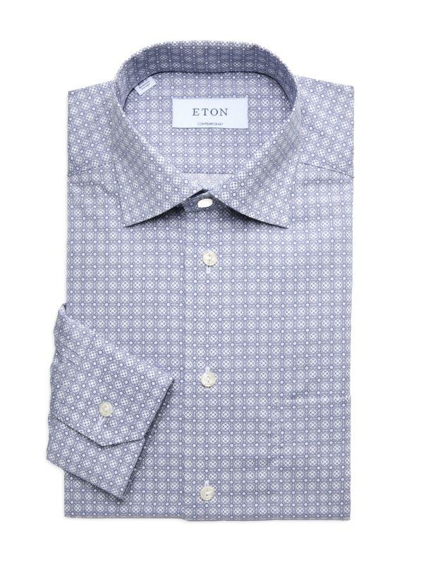 Eton Geometric Cutaway Collar Dress Shirt