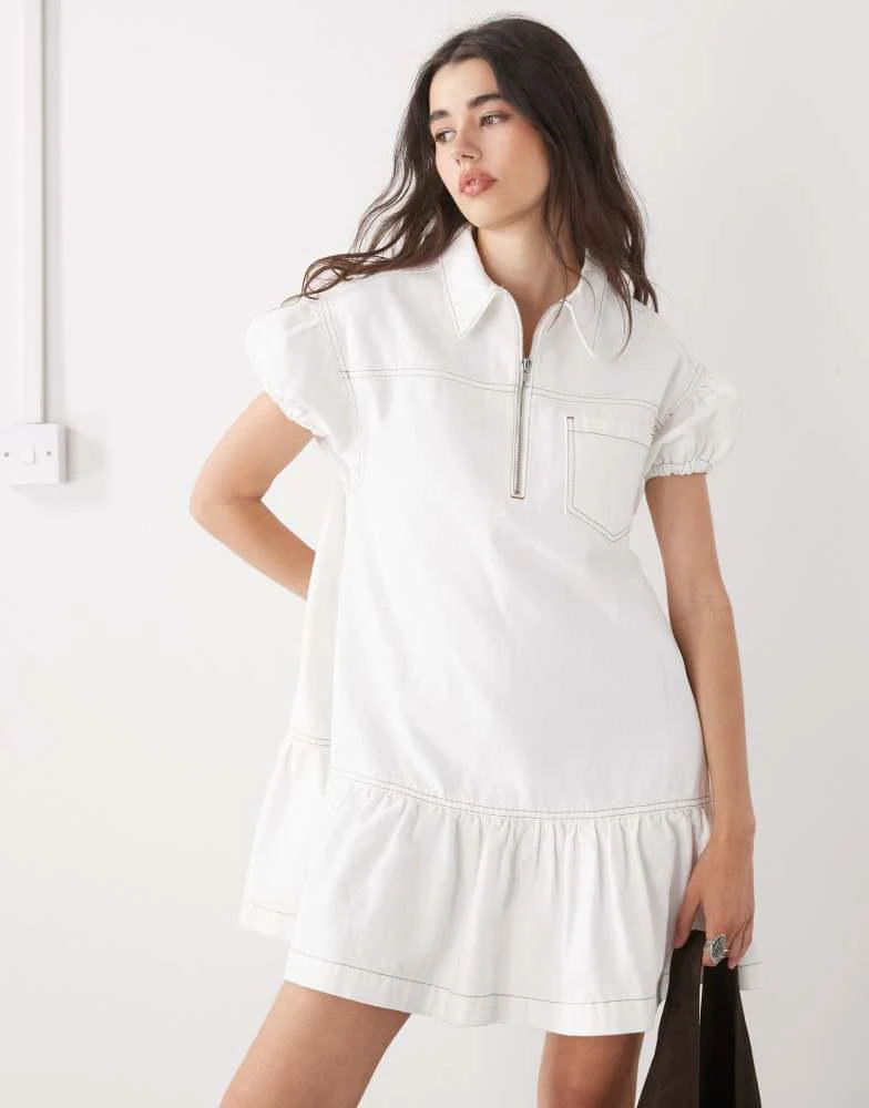 white christmas dresses SMOCKED DENIM MINI DRESS – Arelia's Dream main image 0