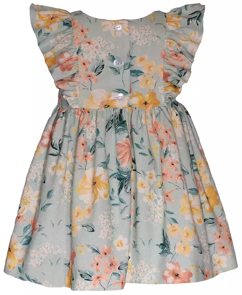 Bonnie Baby Baby Girls Floral Dress with Pinafore Ruffles and Ribbon Trim 3