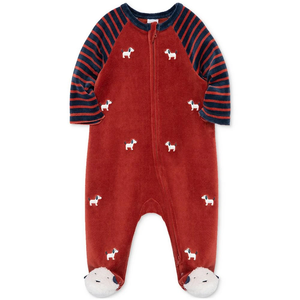 Little Me Baby Boys Puppy Embroidered Velour Footed Coverall 3