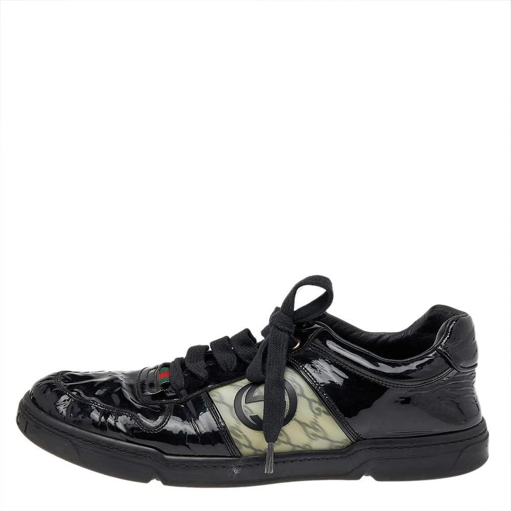 Gucci Gucci Black Patent Leather GG Low Top Sneakers Size 43.5 2