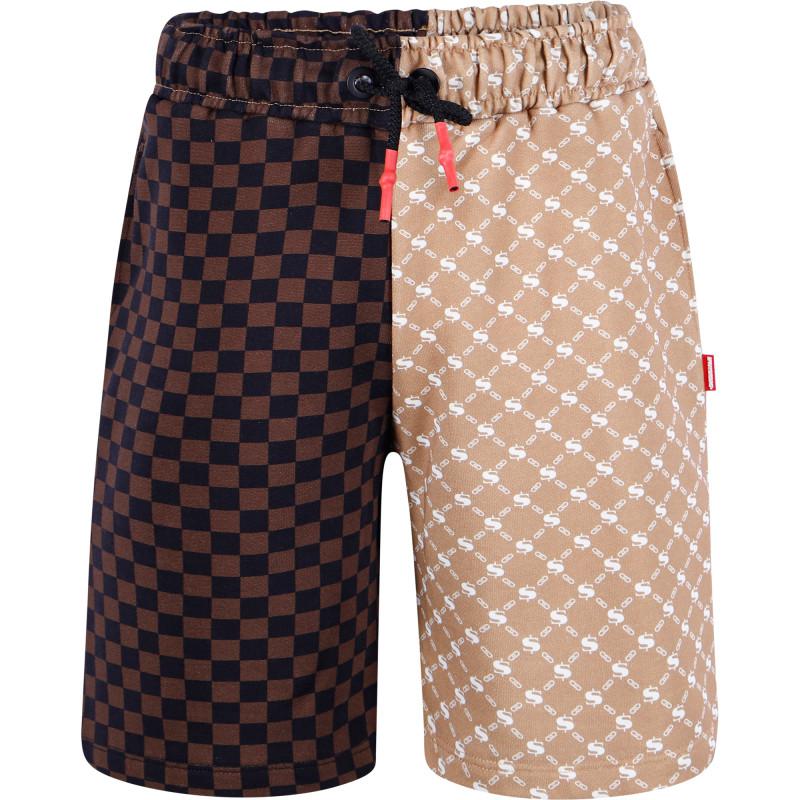 SprayGround Logo check print bermuda shorts in black and brown