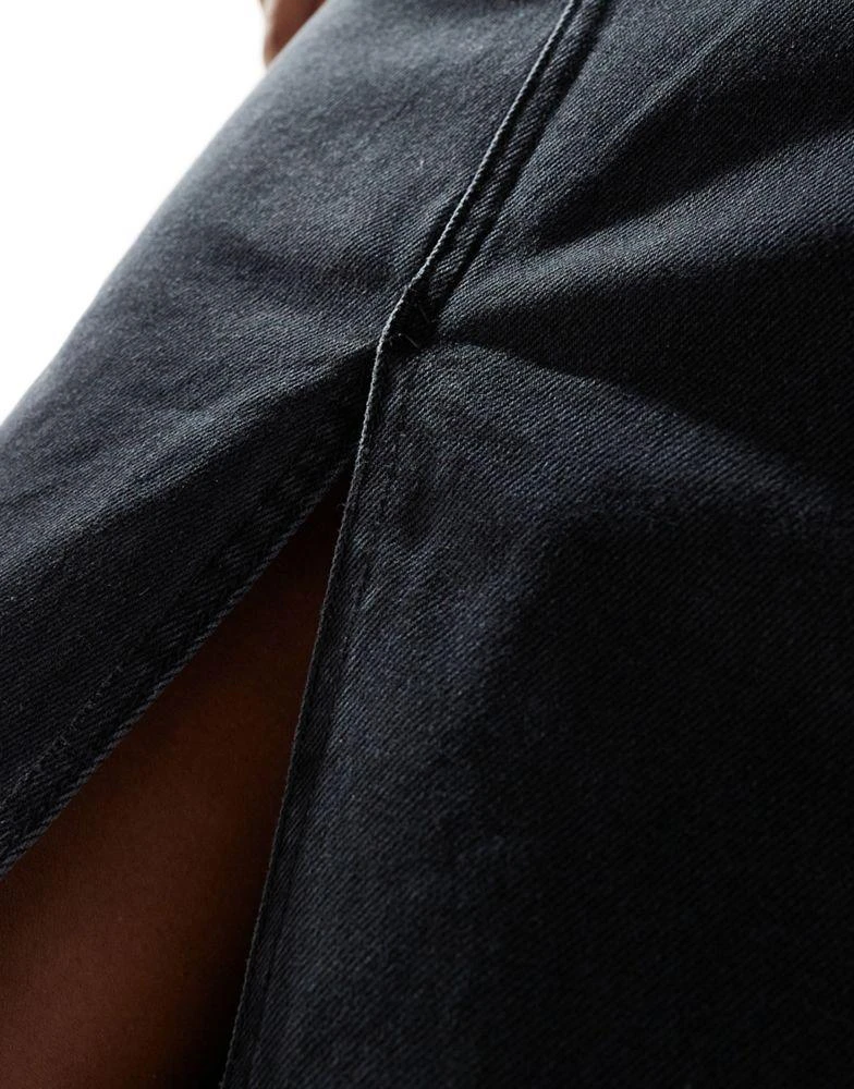 Don't Think Twice DTT denim midi skirt with front split in black 4