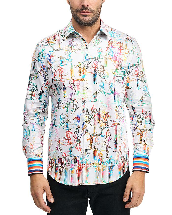 Robert Graham Off Piste Cotton Stretch Satin Printed Classic Fit Button Down Shirt